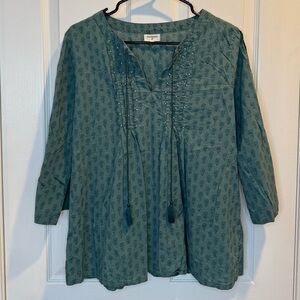 World Market Teal Split Neck Boho Blouse Size L/XL